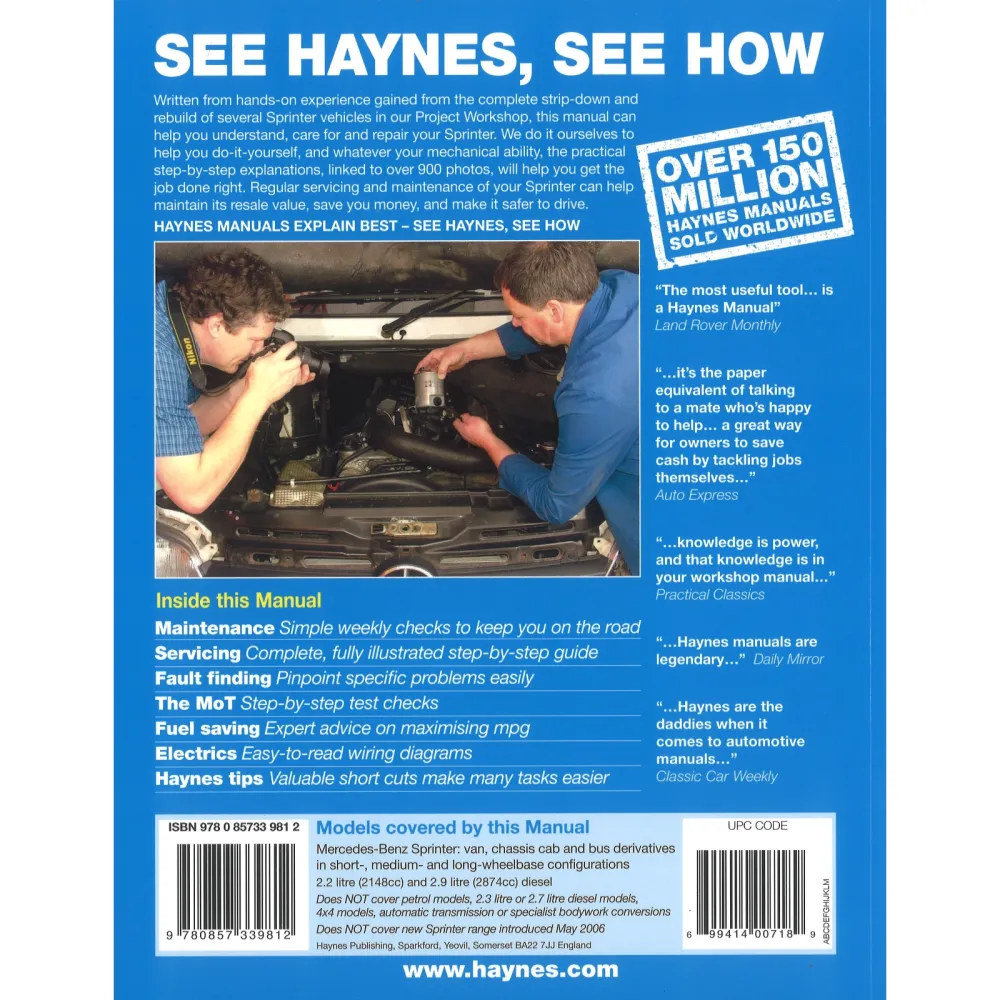 Tun Sie sich einen Gefallen - erfahren Sie mehr über Ihr Auto, pflegen und warten Sie es gut und sparen Sie sich einen Haufen Geld durch die Reparatur in Eigenregie. Es ist Fakt - ohne Haynes Reparaturanleitungen haben Sie keine Chance Ihr Fahrzeug wieder ordnungsgemäß instand zu setzen.