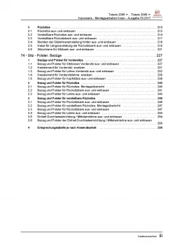 SEAT Toledo Typ 5P 2004-2009 Karosserie Montagearbeiten Innen Reparaturanleitung