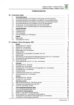 SKODA Octavia Typ NN ab 2019 Elektrische Anlage Systeme Reparaturanleitung PDF