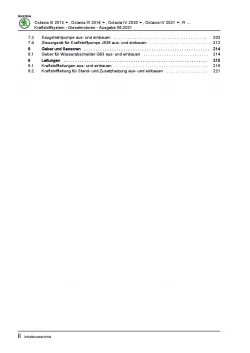 SKODA Octavia NN ab 2019 Kraftstoffversorgung Dieselmotor Reparaturanleitung PDF