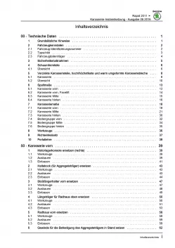 SKODA Rapid NA 2011-2017 Karosserie Unfall Instandsetzung Reparaturanleitung PDF