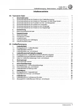 VW Caddy Typ SB ab 2020 Kraftstoffversorgung Benzinmotoren Reparaturanleitung