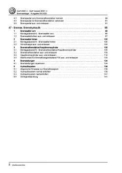 VW Golf 8 Typ CG5 ab 2020 Bremsanlagen Bremsen System Reparaturanleitung PDF