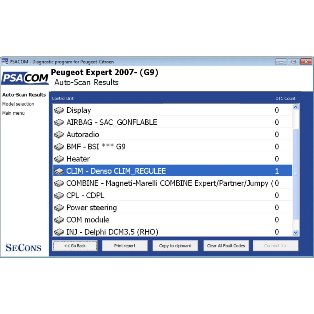 Anzeige des Auto Scans von PSA-COM.