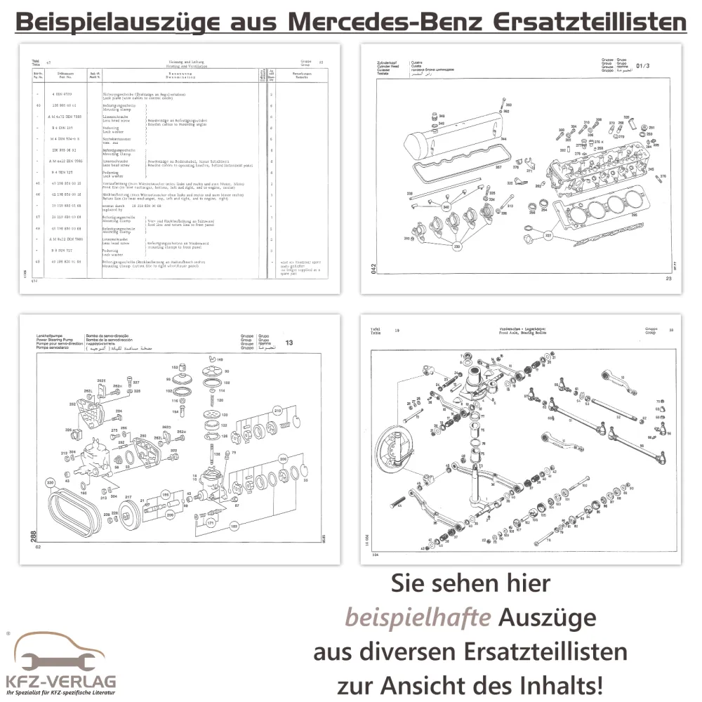 Beispielhafte Auszüge aus diversen Ersatzteilkatalogen von Mercedes-Benz
