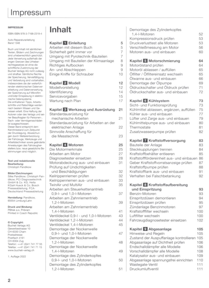 Fiat 500 Typ 312 Limousine Cabriolet 2007-2019 Reparaturanleitung Bucheli Verlag