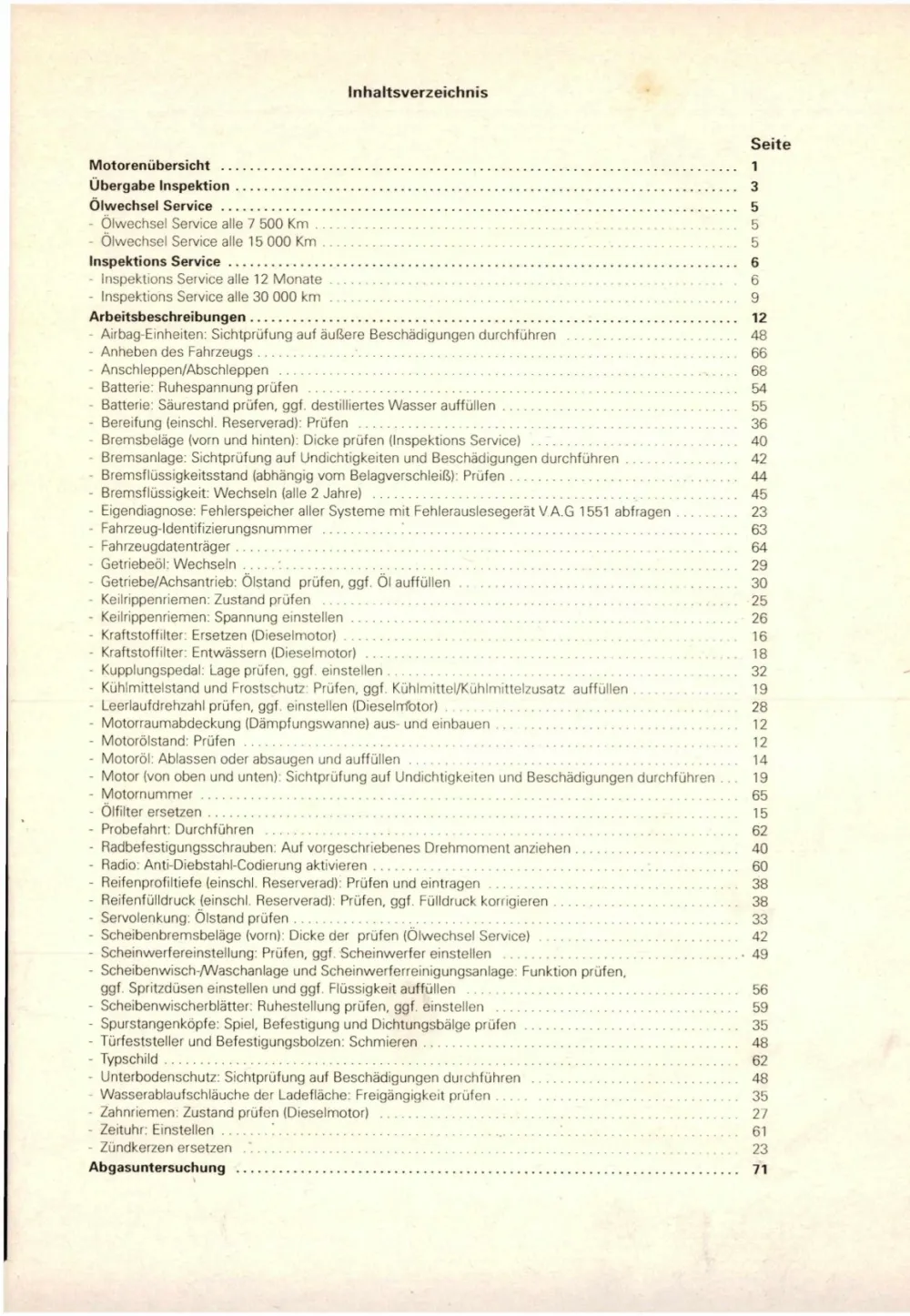 VW Caddy Pickup 9U (96-00) Instandhaltung Inspektion Wartung Reparaturanleitung