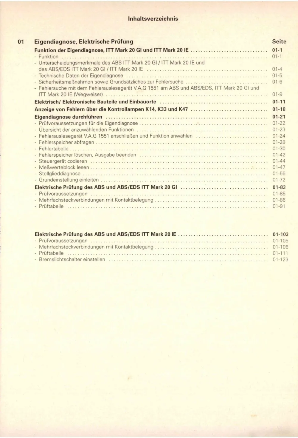 VW Caddy Pickup Typ 9U 1996-2000 Eigendiagnose Fahrwerk ABS Reparaturanleitung