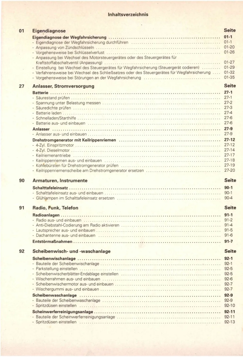 VW Caddy Pickup Typ 9U 1996-2000 Elektrische Anlage Elektrik Reparaturanleitung