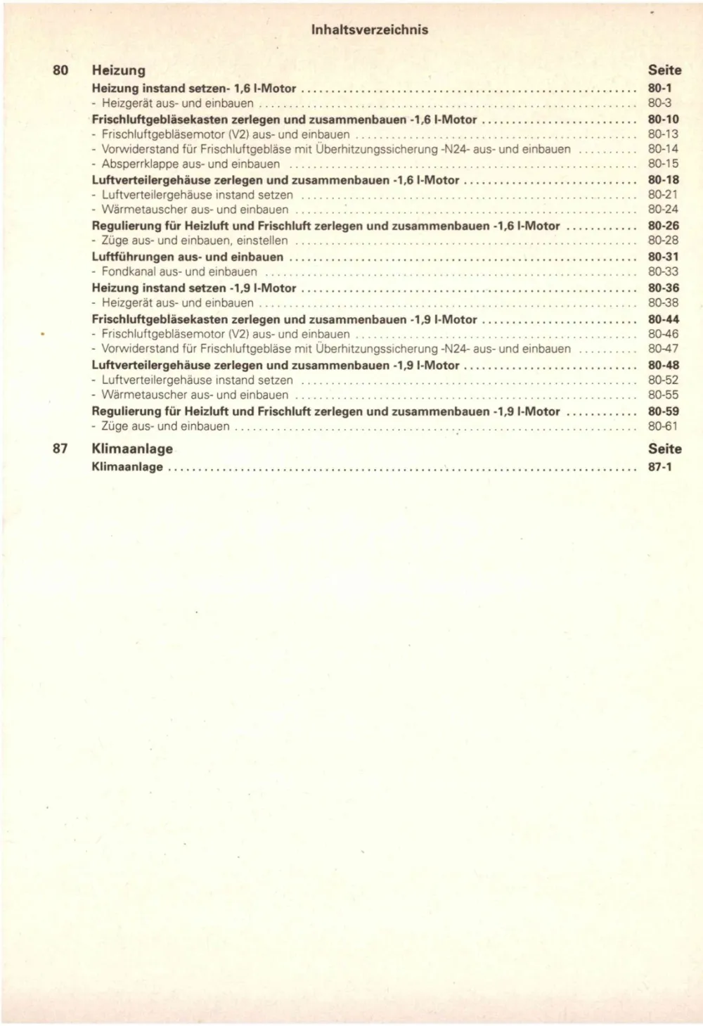VW Caddy Pickup Typ 9U 1996-2000 Heizung Lüftung Klimaanlage Reparaturanleitung
