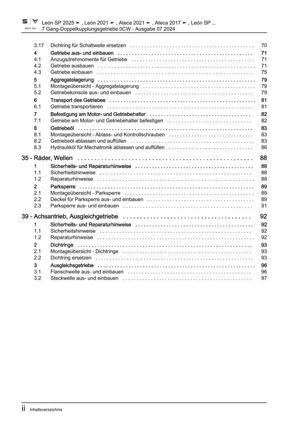 Cupra Ateca KB ab 2020 7 Gang Automatikgetriebe DKG 0CW Reparaturanleitung eBook
