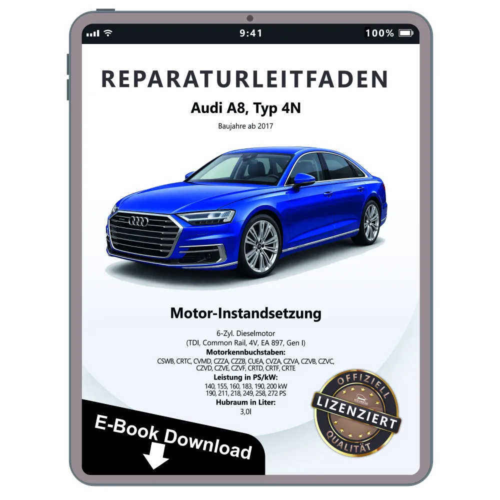 Audi A8 4N ab 2017 Instandsetzung 6-Zyl. Dieselmotor TDI Reparaturanleitung PDF