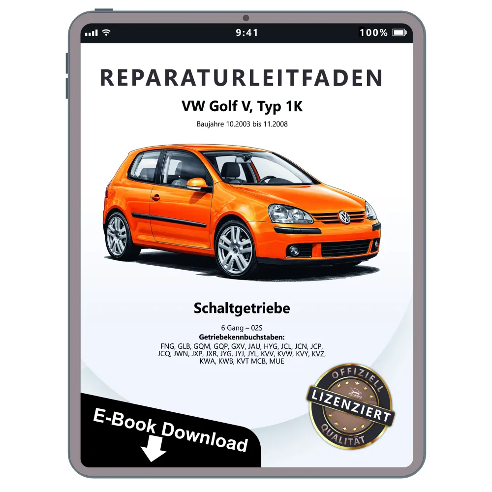 VW Golf 5 Typ 1K 2003-2008 6 Gang Schaltgetriebe 02S Reparaturanleitung eBook