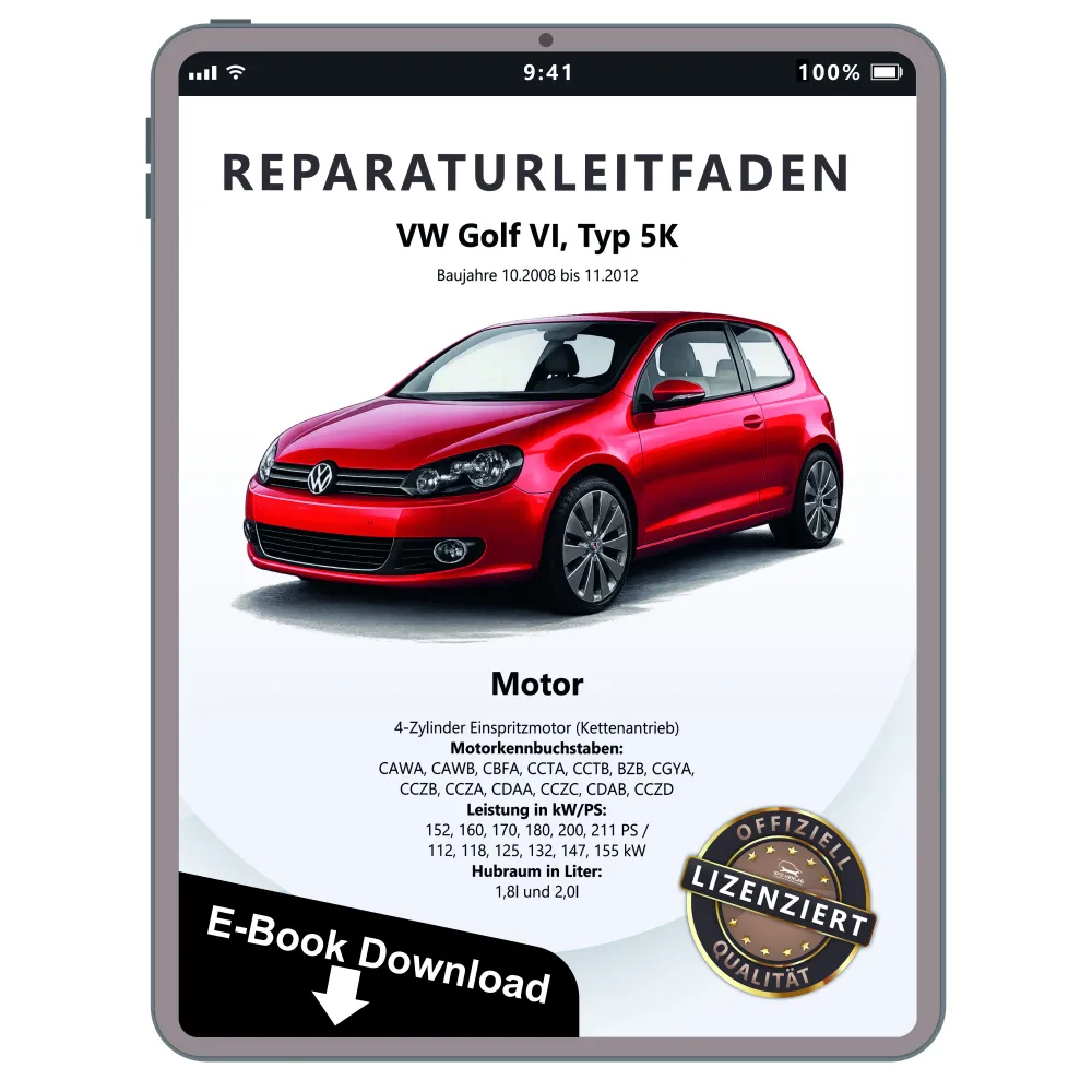 VW Golf 6 5K 2008-2012 Benzinmotor 1,8l 2,0l 152-211 PS Reparaturanleitung eBook