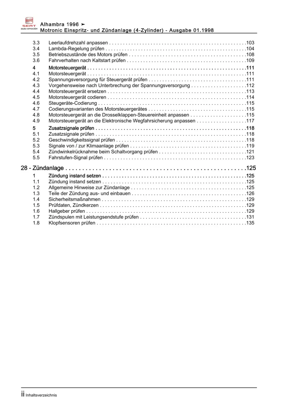 Seat Alhambra (95-10) Benzin Einspritz- Zündanlage 1,8l Reparaturanleitung eBook