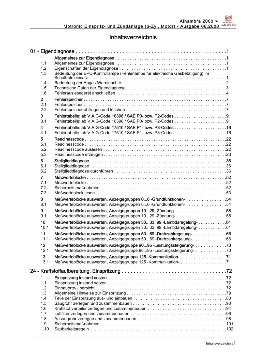 Seat Alhambra (95-10) Benzin 2,8l Einspritz- Zündanlage Reparaturanleitung eBook