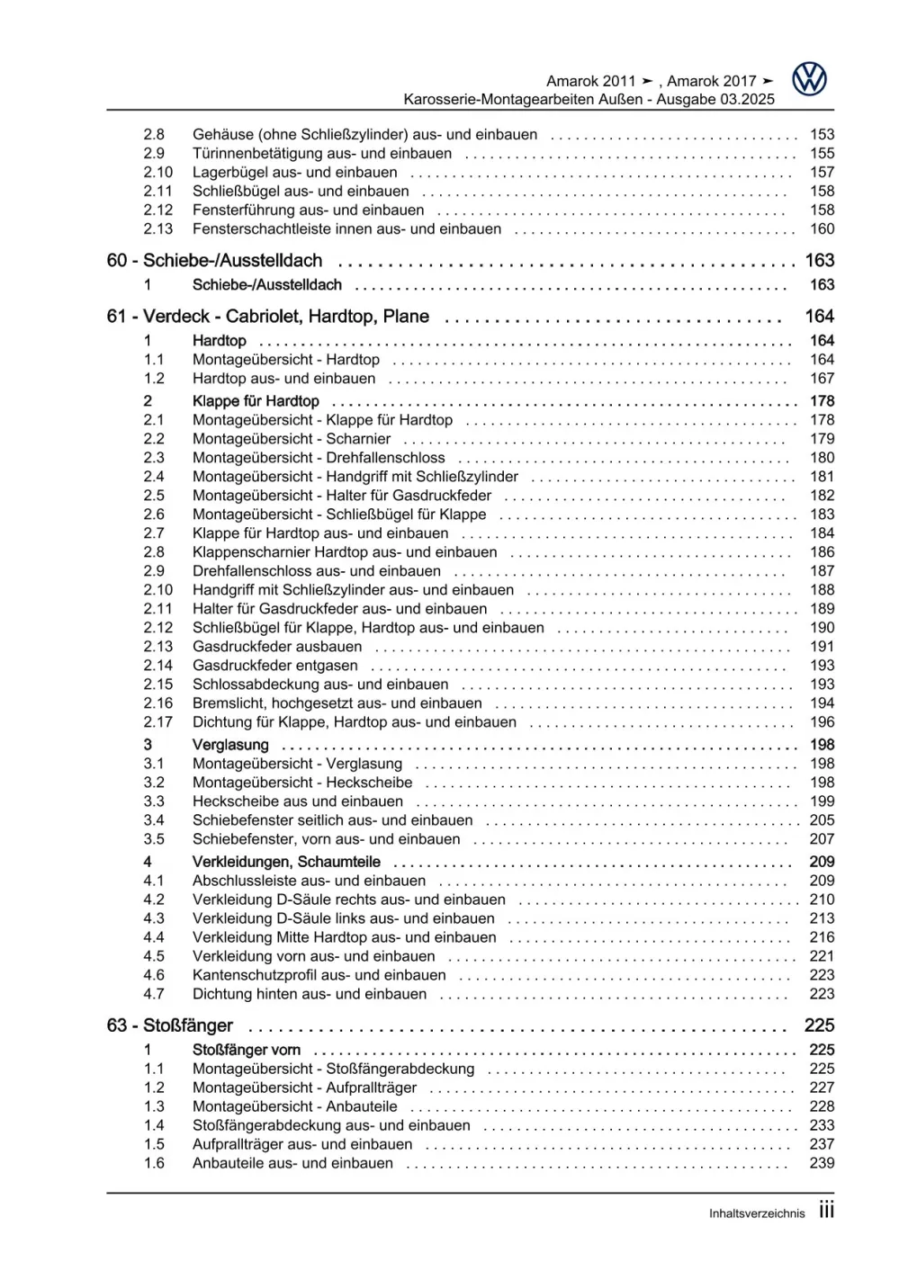 VW Amarok 2H 2010-2016 Karosserie Montagearbeiten Außen Reparaturanleitung eBook