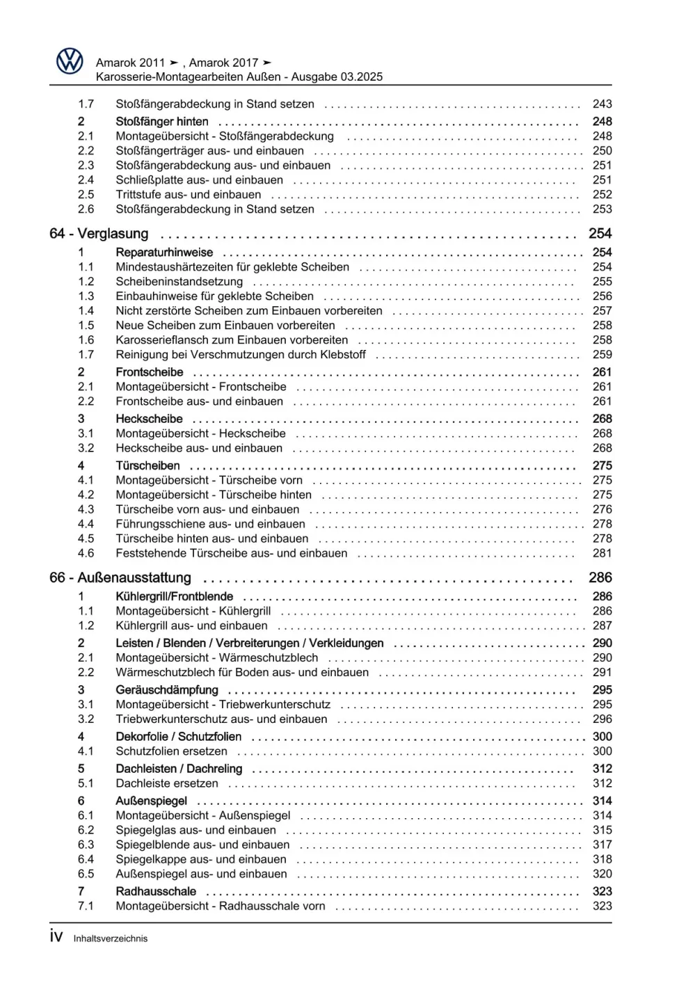 VW Amarok 2H 2010-2016 Karosserie Montagearbeiten Außen Reparaturanleitung eBook