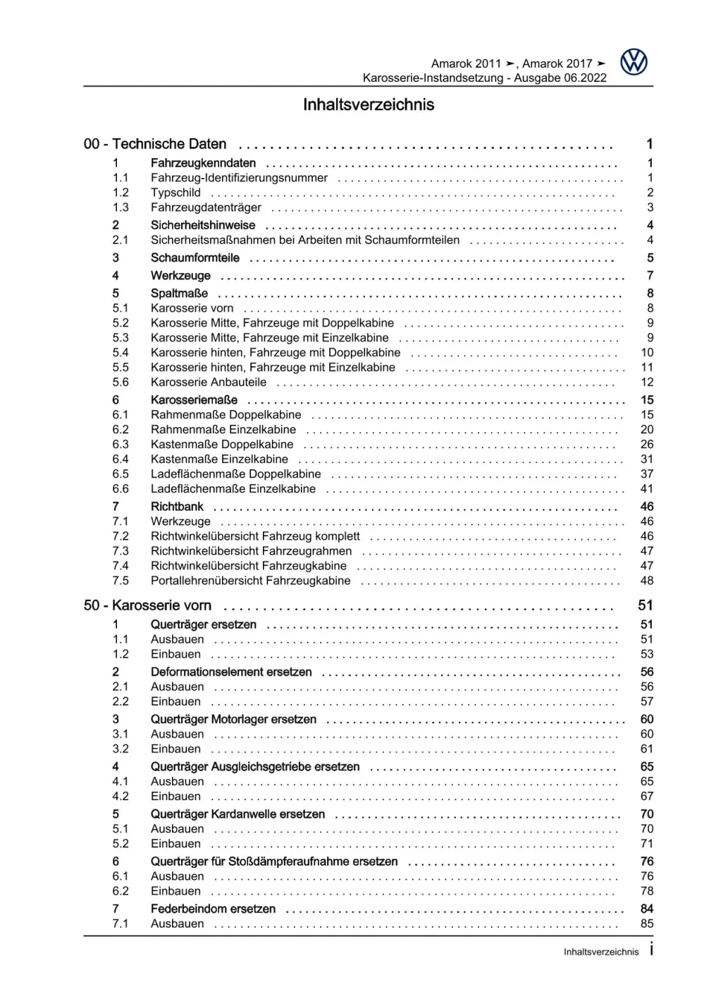 VW Amarok 2H 2010-2016 Karosserie Unfall Instandsetzung Reparaturanleitung eBook