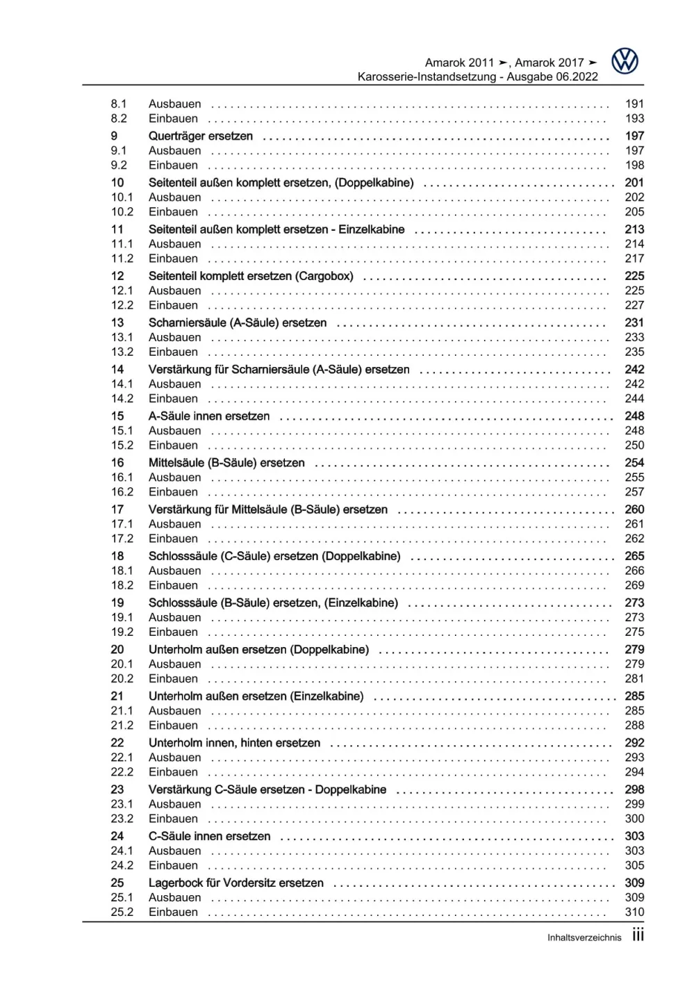 VW Amarok 2H 2010-2016 Karosserie Unfall Instandsetzung Reparaturanleitung eBook