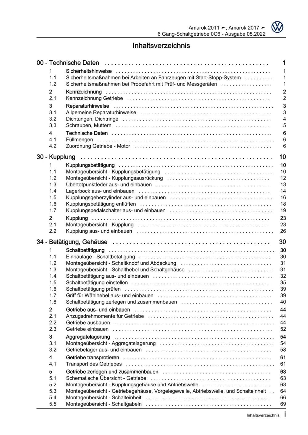 VW Amarok Typ 2H 2010-2016 6 Gang Schaltgetriebe 0C6 Reparaturanleitung eBook