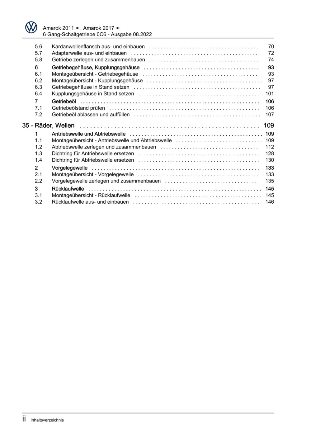 VW Amarok Typ 2H 2010-2016 6 Gang Schaltgetriebe 0C6 Reparaturanleitung eBook