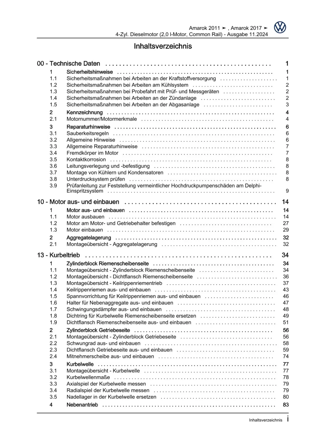 VW Amarok Typ 2H 2010-2016 Dieselmotor 2,0l 122-180 PS Reparaturanleitung eBook