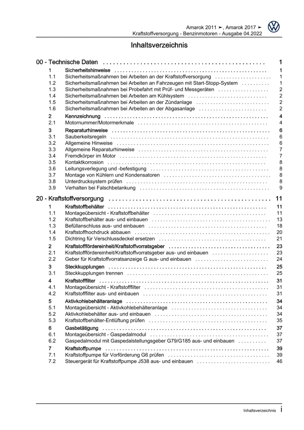VW Amarok Typ 2H 2010-2016 Kraftstoffversorgung Benzin Reparaturanleitung eBook