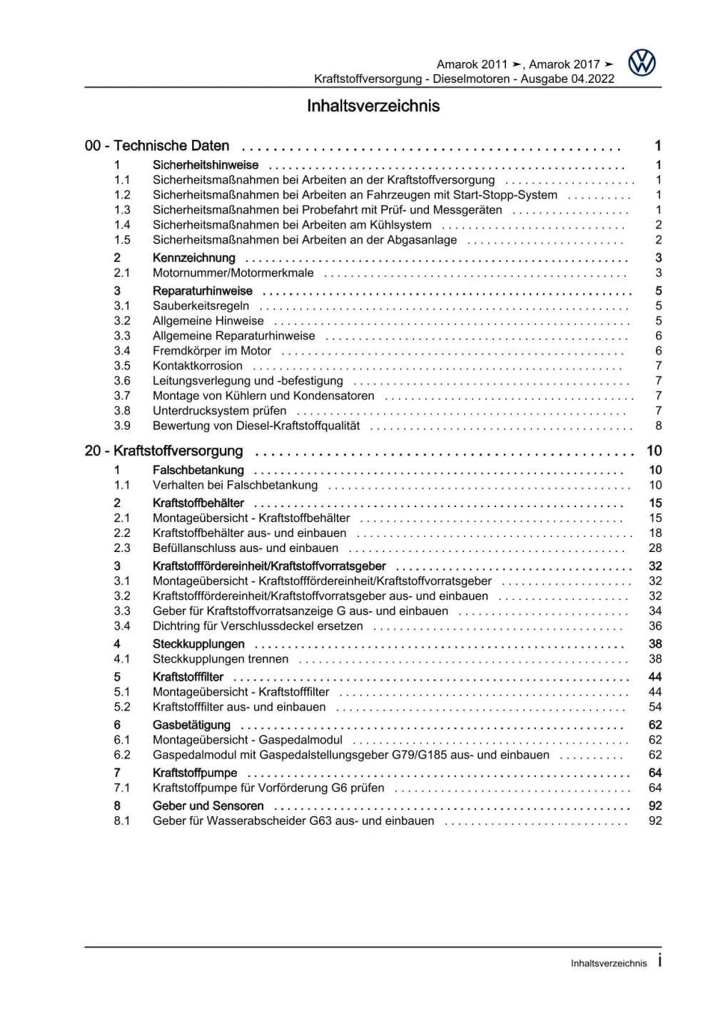 VW Amarok Typ 2H 2010-2016 Kraftstoffversorgung Diesel Reparaturanleitung eBook