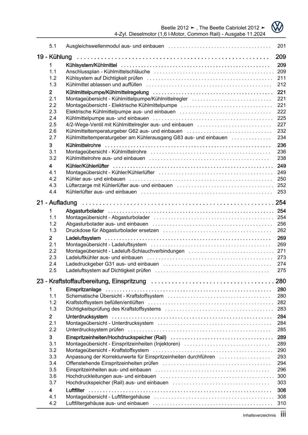 VW Beetle 5C 2011-2016 4-Zyl. Dieselmotor 1,6l 105 PS Reparaturanleitung eBook