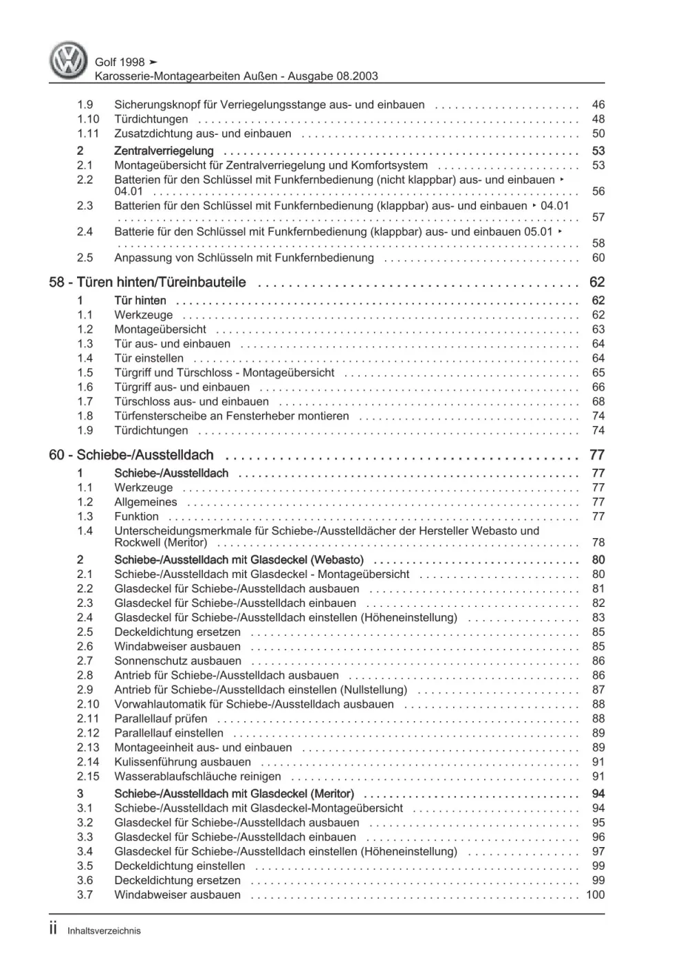 VW Bora 1J 1998-2005 Karosserie Montagearbeiten Außen Reparaturanleitung eBook