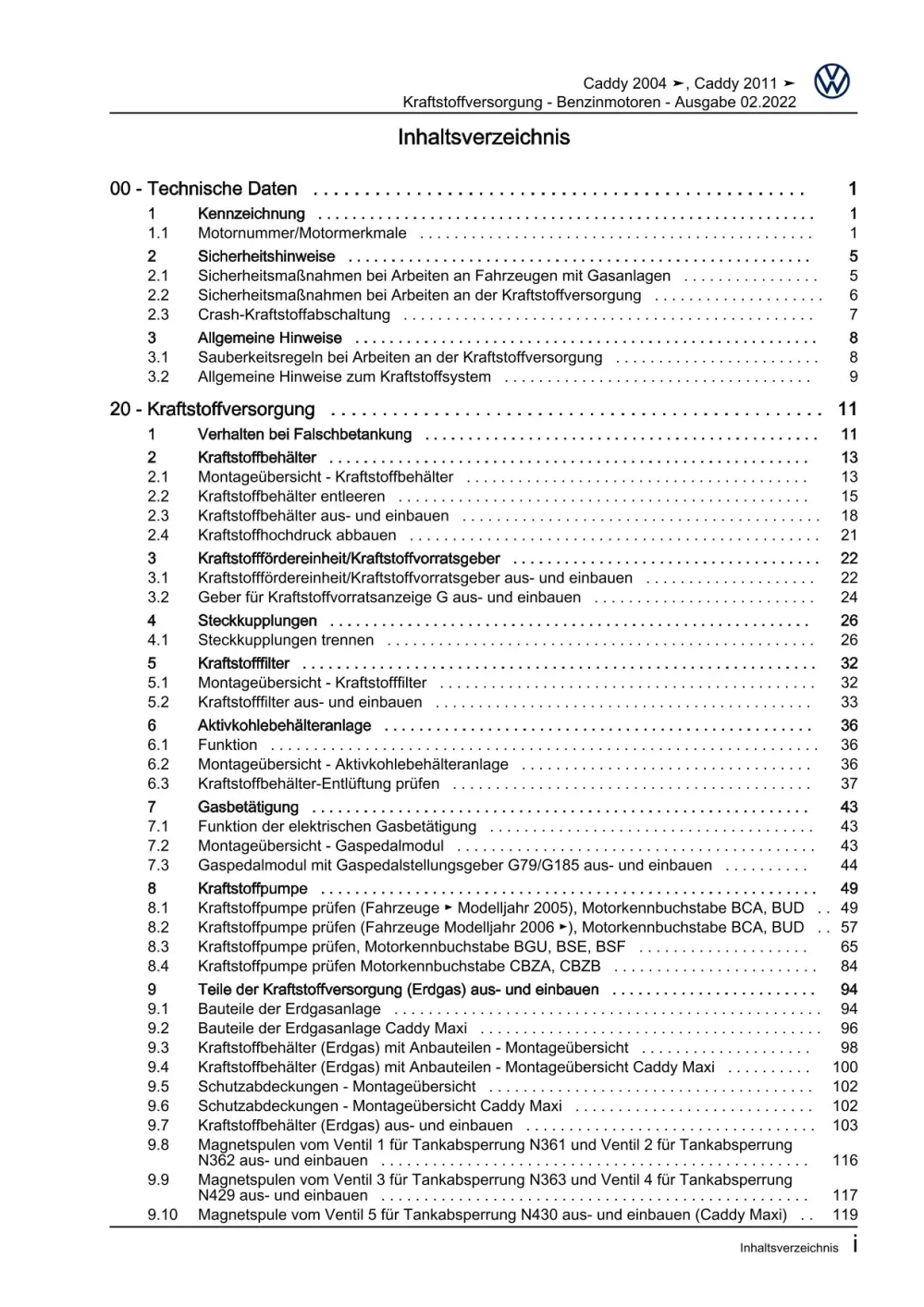 VW Caddy Typ 2C 2010-2015 Kraftstoffversorgung Benzin Reparaturanleitung eBook