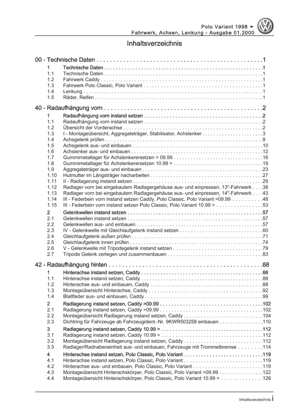 VW Caddy Typ 9K 1995-2003 Fahrwerk Achsen Lenkung Reparaturanleitung eBook