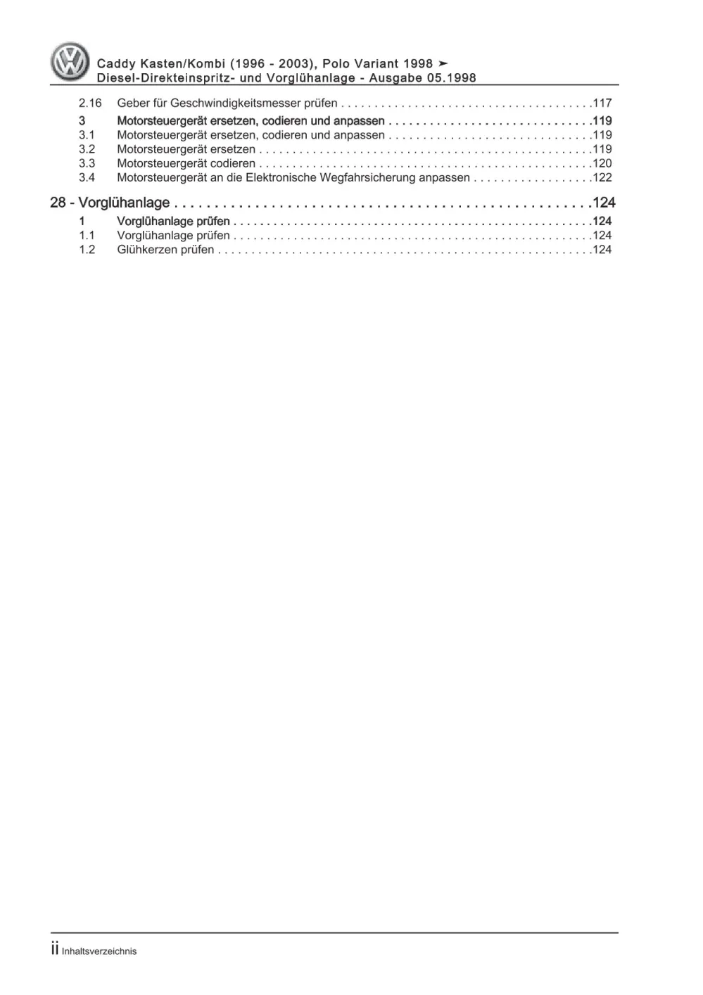 VW Caddy 9K 95-03 4-Zyl. Diesel Einspritz Vorglühanlage Reparaturanleitung eBook
