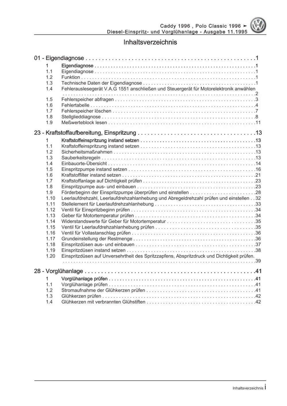 VW Caddy 9K (95-03) Diesel Einspritz- Vorglühanlage 1,9l Reparauranleitung eBook
