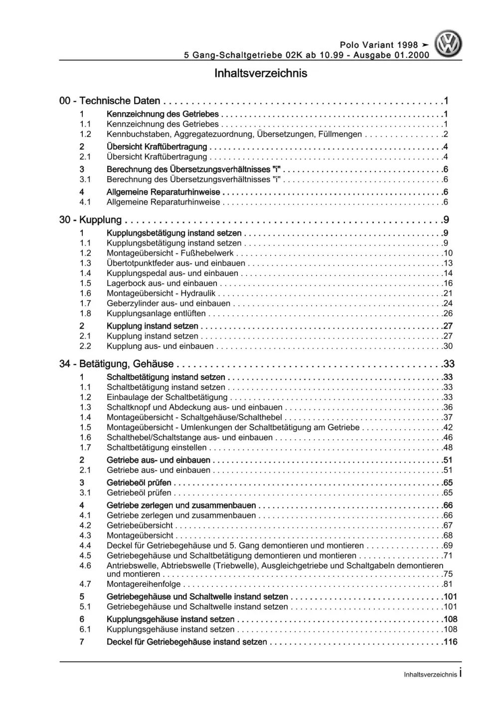 VW Caddy Typ 9K 1999-2003 5 Gang Schaltgetriebe 02K Reparaturanleitung eBook