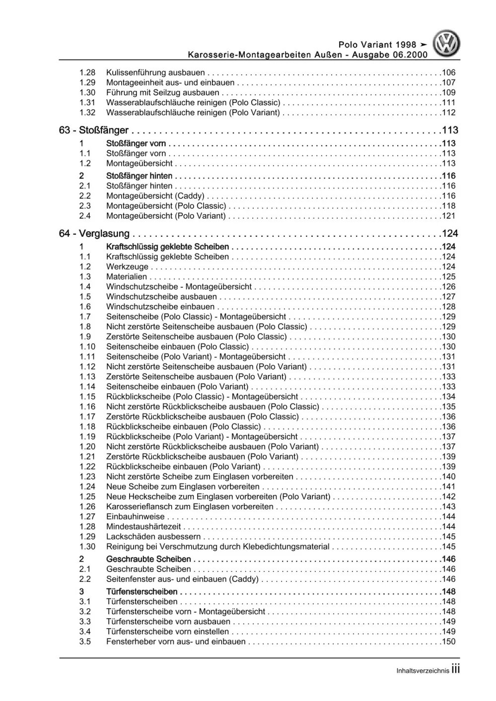 VW Caddy 9K 1995-2003 Karosserie Montagearbeiten Außen Reparaturanleitung eBook