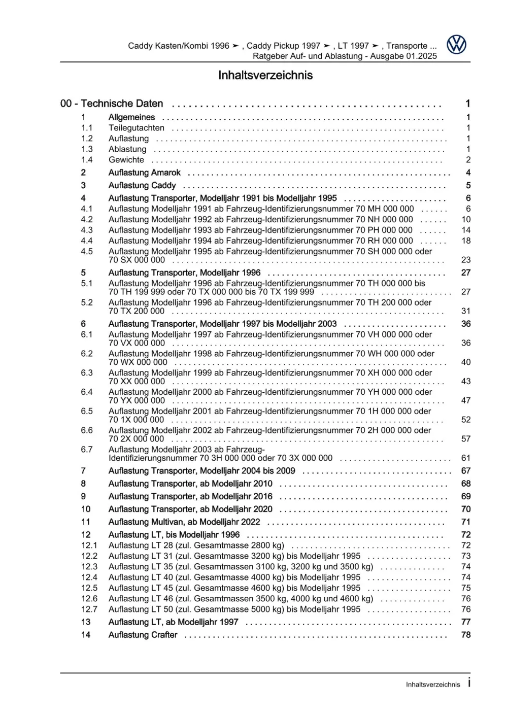 VW Caddy 9K 1995-2003 Ratgeber Auflastung und Ablastung Reparaturanleitung eBook