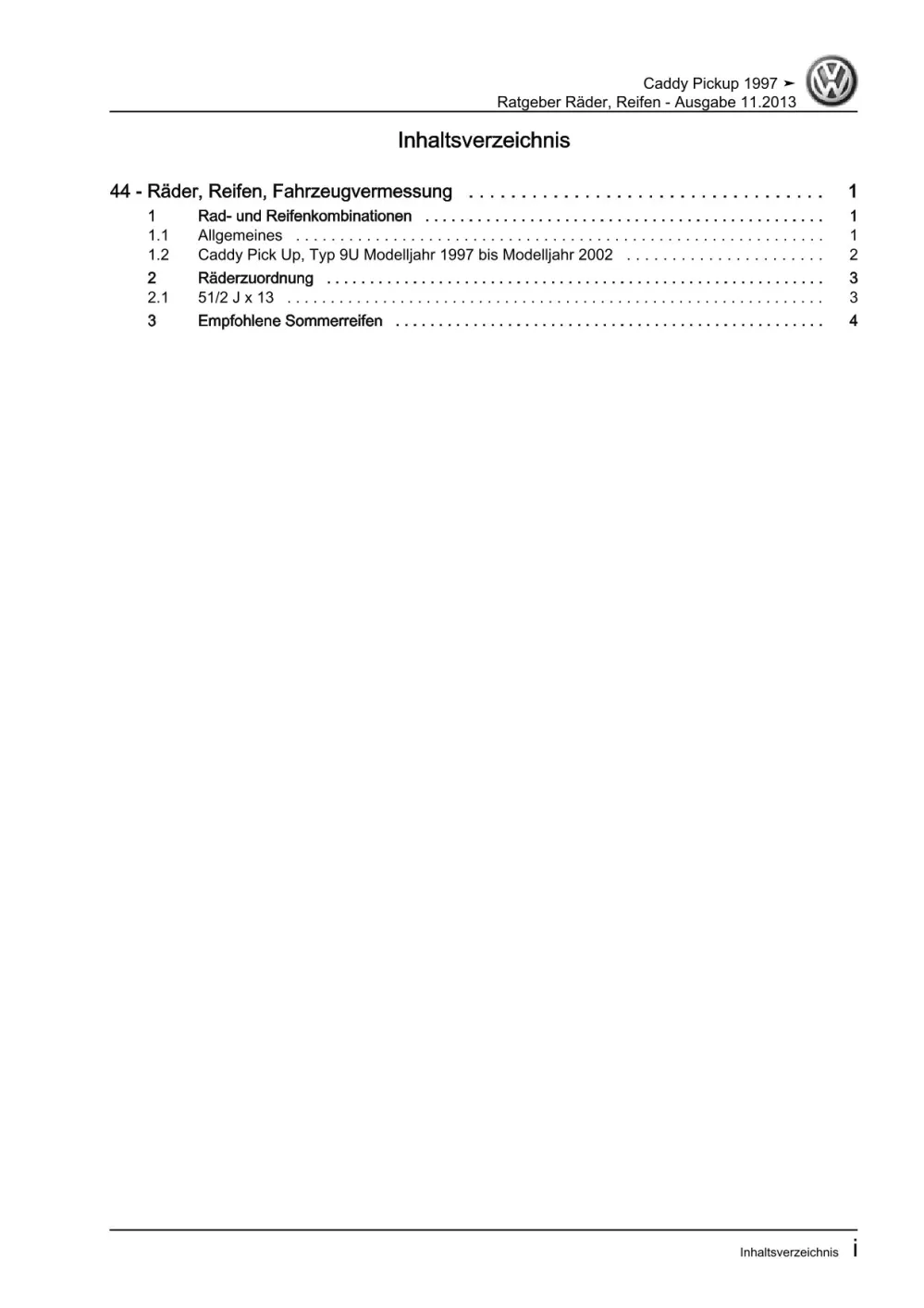 VW Caddy Pickup 9U 1996-2000 Ratgeber Räder und Reifen Reparaturanleitung eBook