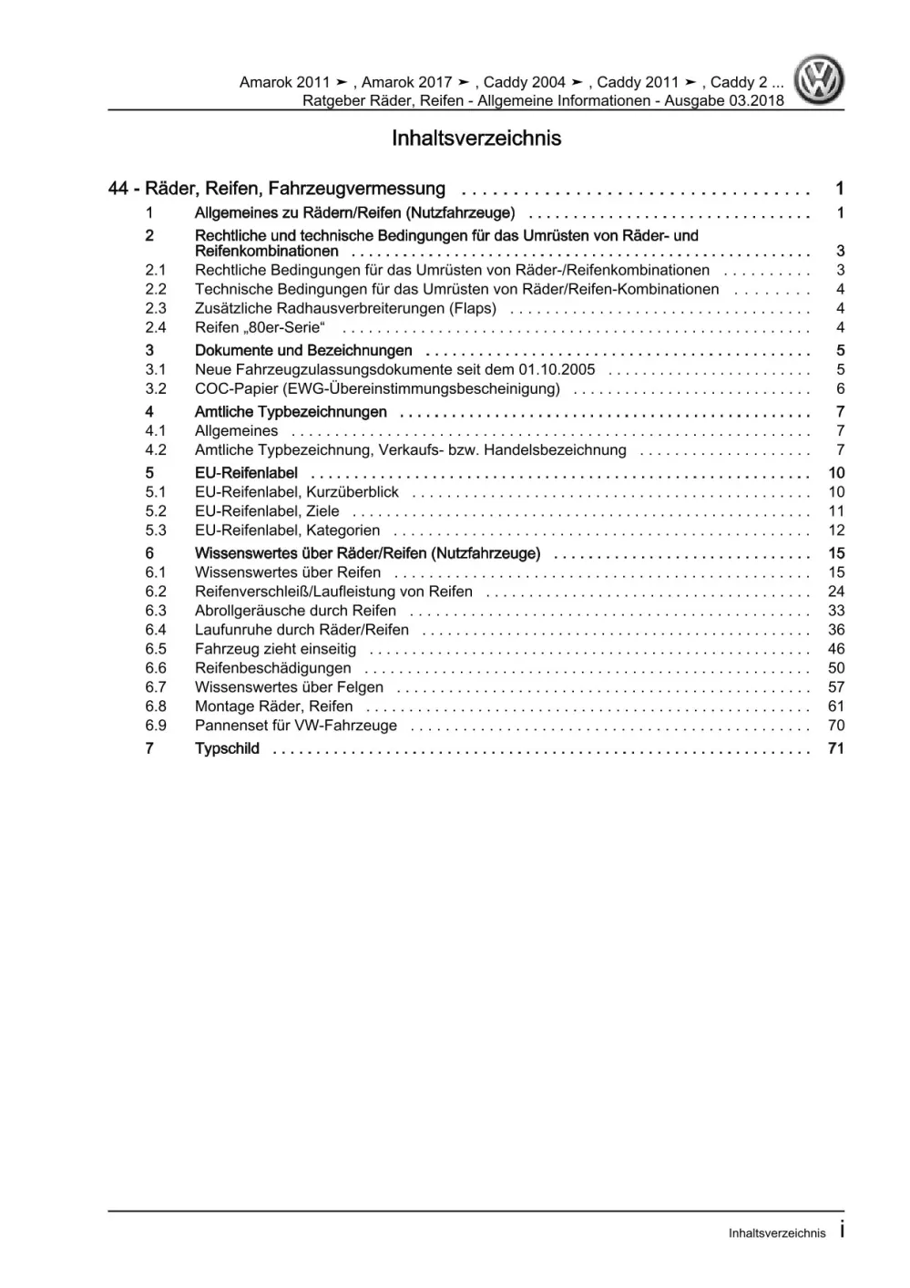 VW Caddy Pickup 1996-2000 Räder Reifen Allgemeine Infos Reparaturanleitung eBook