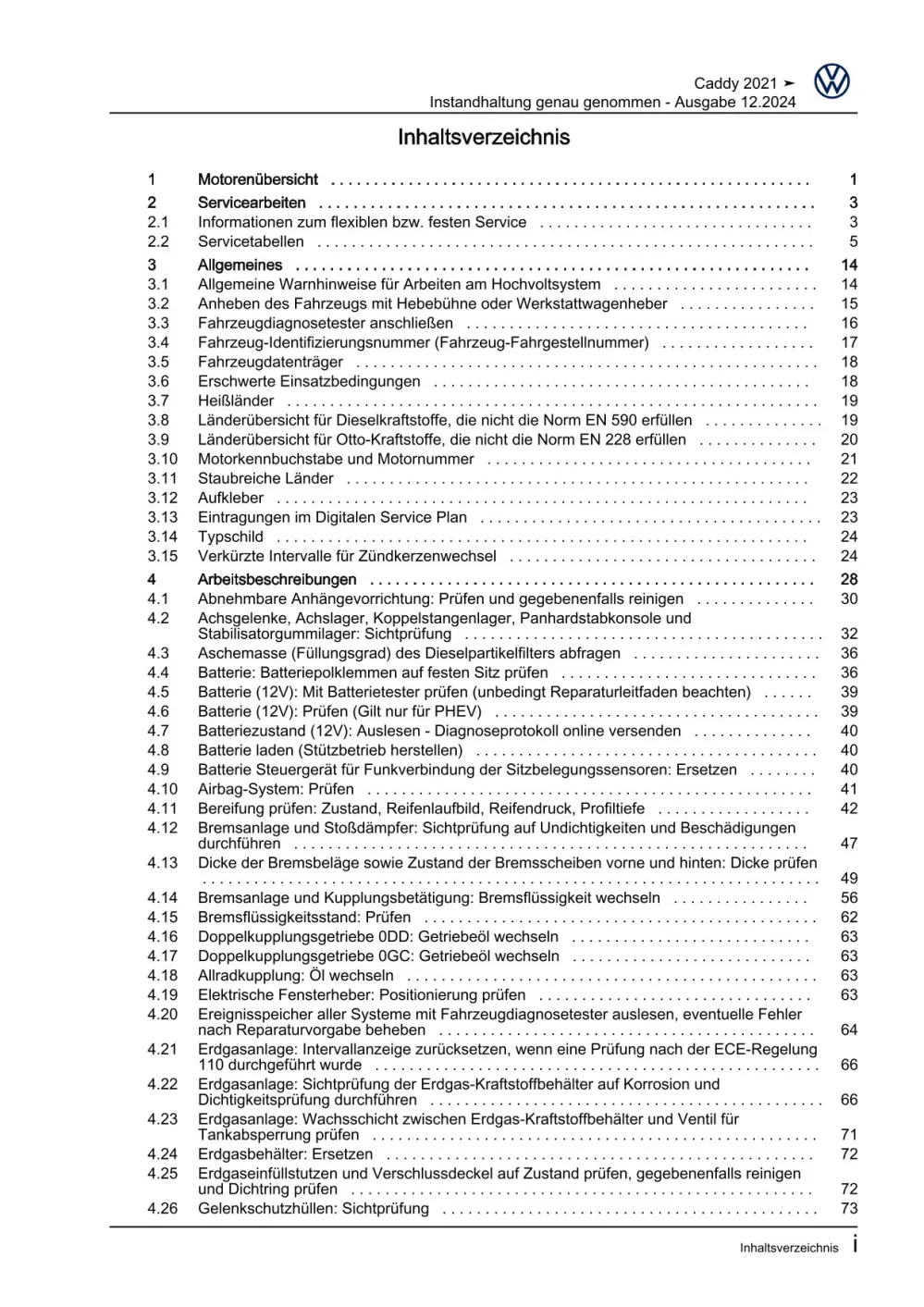 VW Caddy SB ab 2020 Instandhaltung Inspektion Wartung Reparaturanleitung eBook