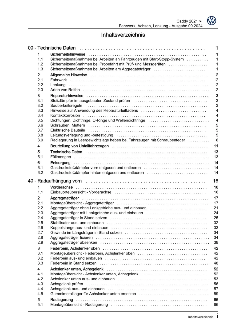 VW Caddy Typ SB ab 2020 Fahrwerk Achsen Lenkung Reparaturanleitung eBook