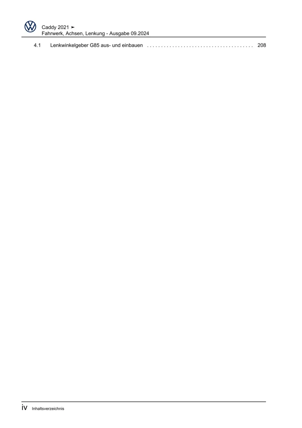 VW Caddy Typ SB ab 2020 Fahrwerk Achsen Lenkung Reparaturanleitung eBook