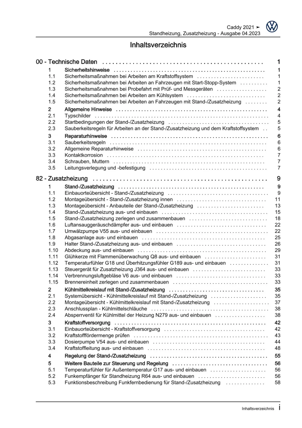 VW Caddy Typ SB ab 2020 Standheizung Zusatzheizung Reparaturanleitung eBook