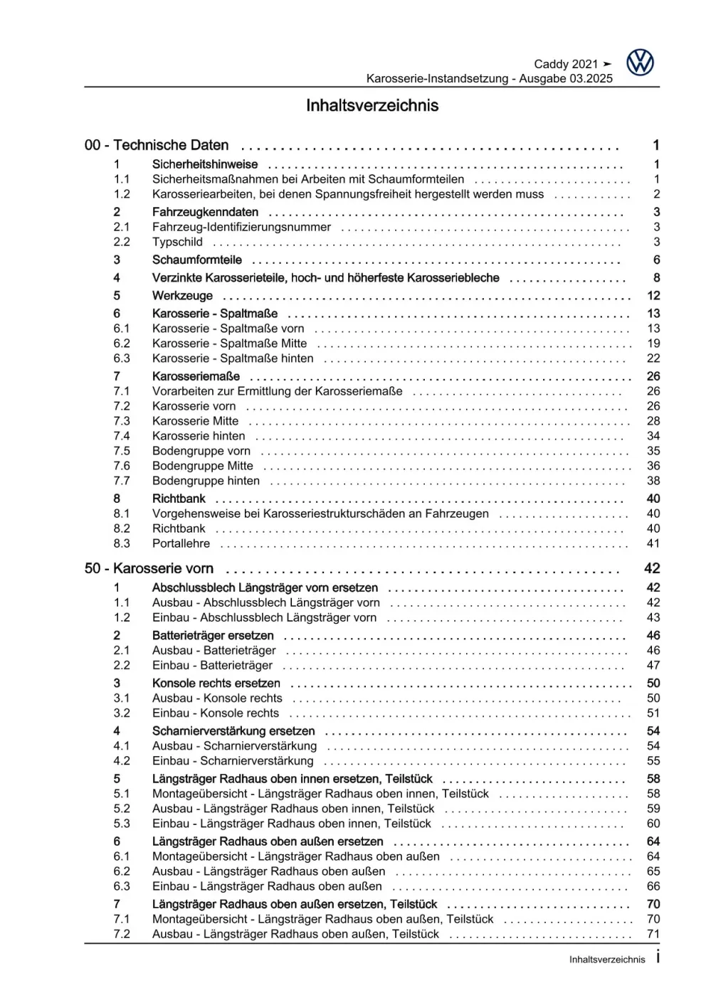VW Caddy SB ab 2020 Karosserie Unfall Instandsetzung Reparaturanleitung eBook