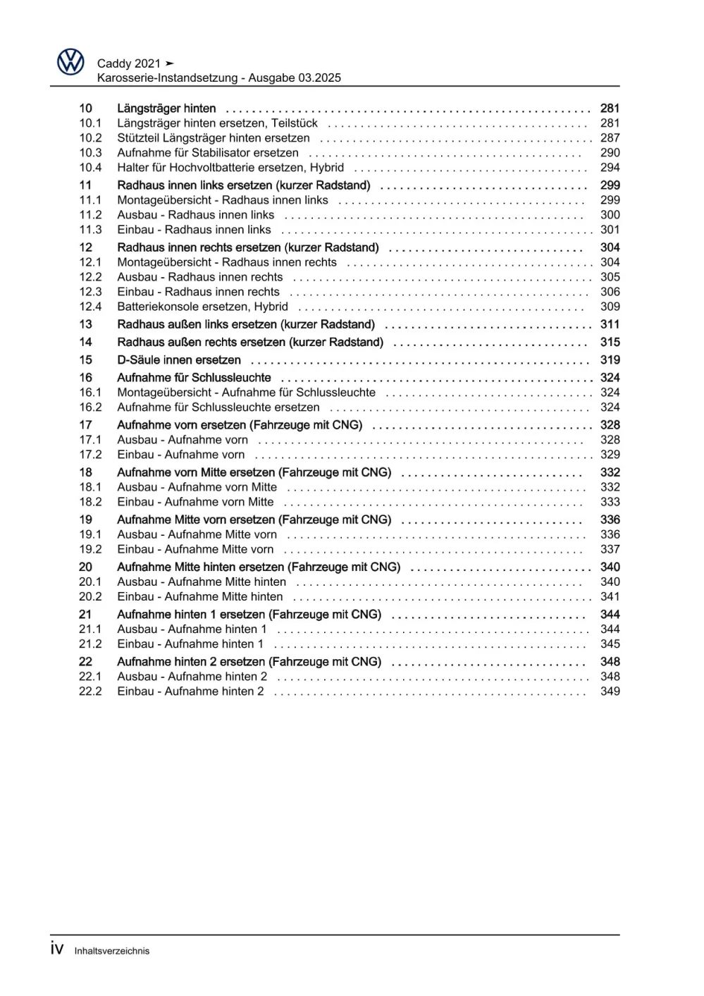 VW Caddy SB ab 2020 Karosserie Unfall Instandsetzung Reparaturanleitung eBook
