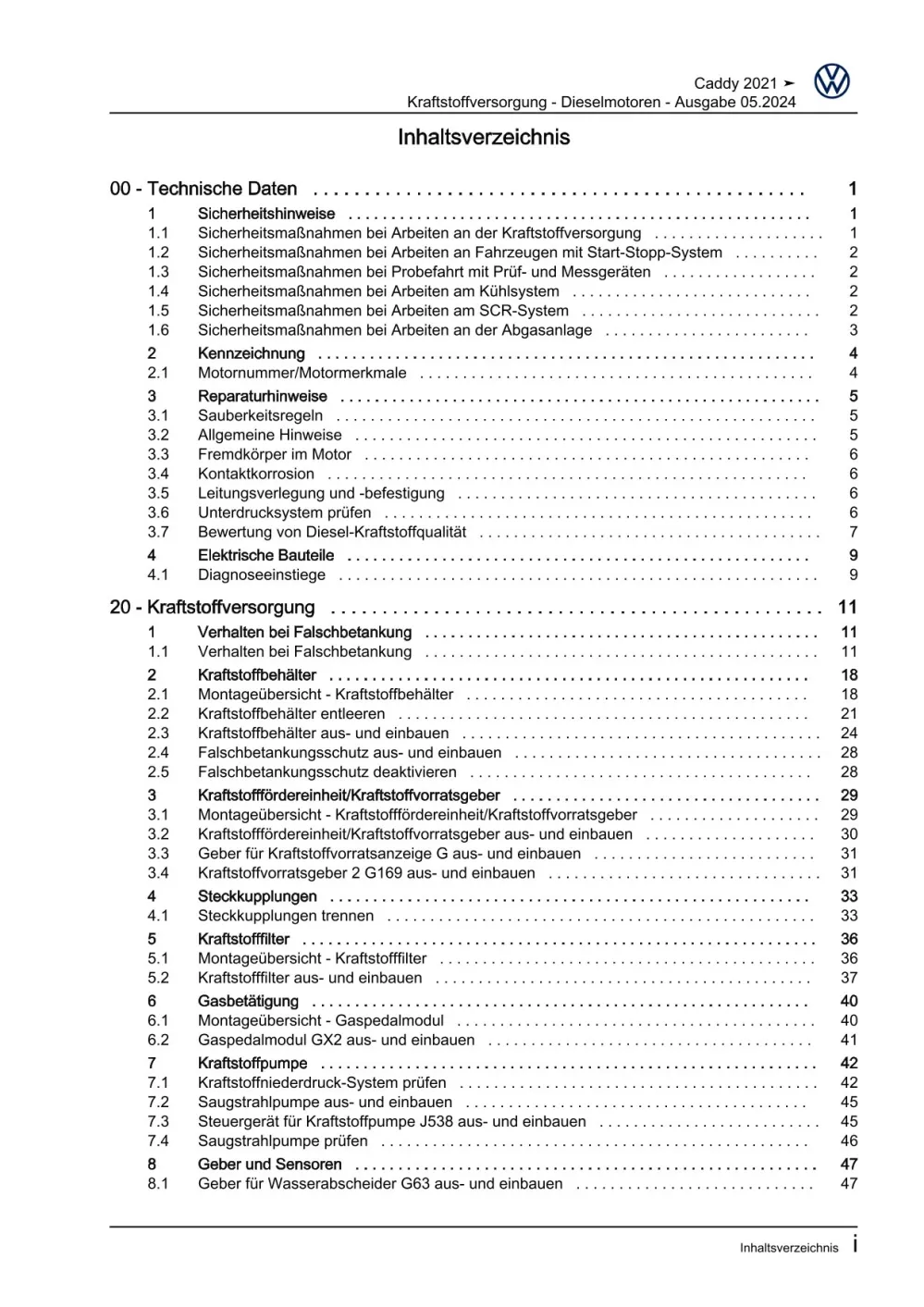 VW Caddy SB ab 2020 Kraftstoffversorgung Dieselmotoren Reparaturanleitung eBook