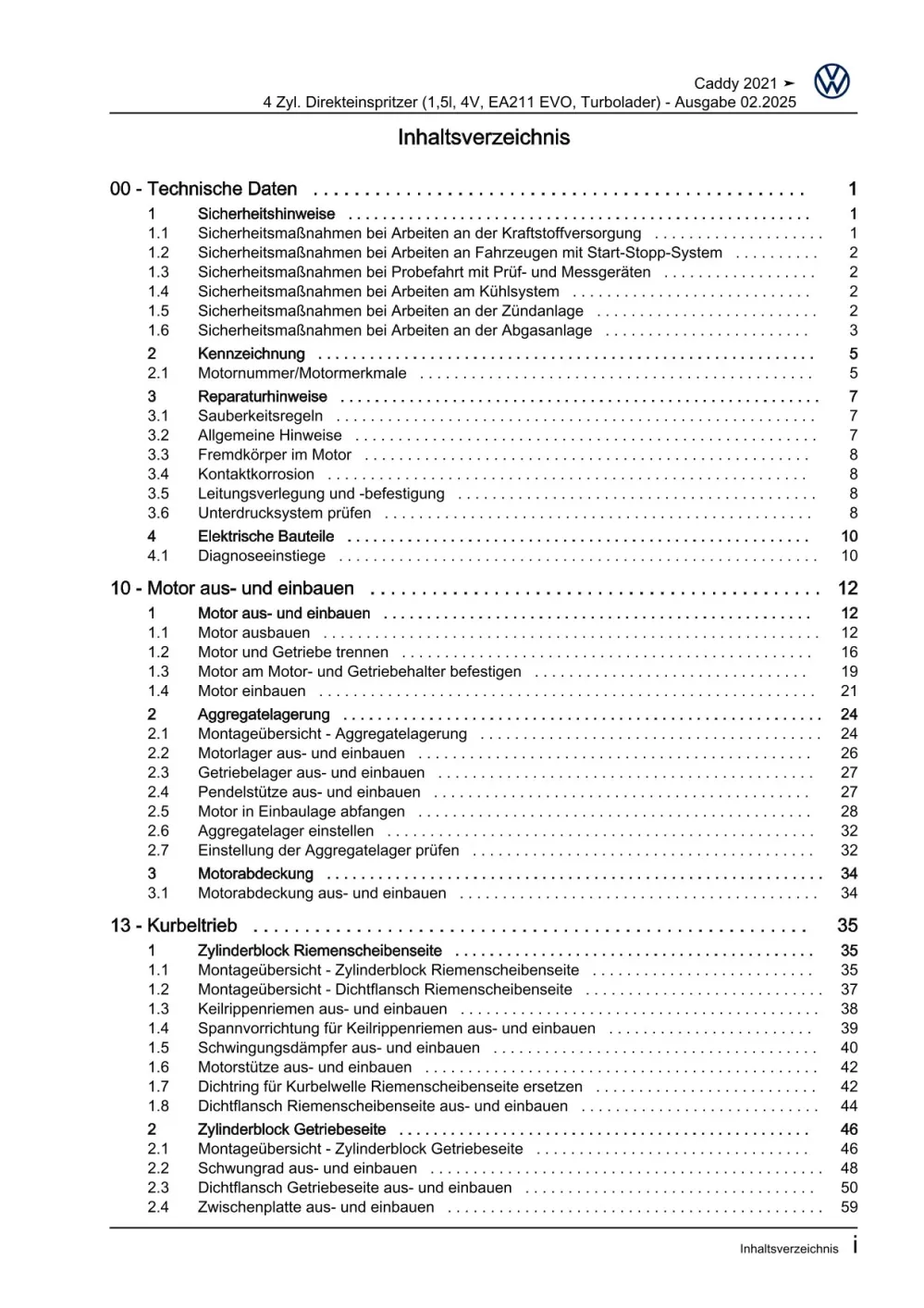 VW Caddy SB ab 2020 4-Zyl. Benzinmotor 1,5l 114-116 PS Reparaturanleitung eBook