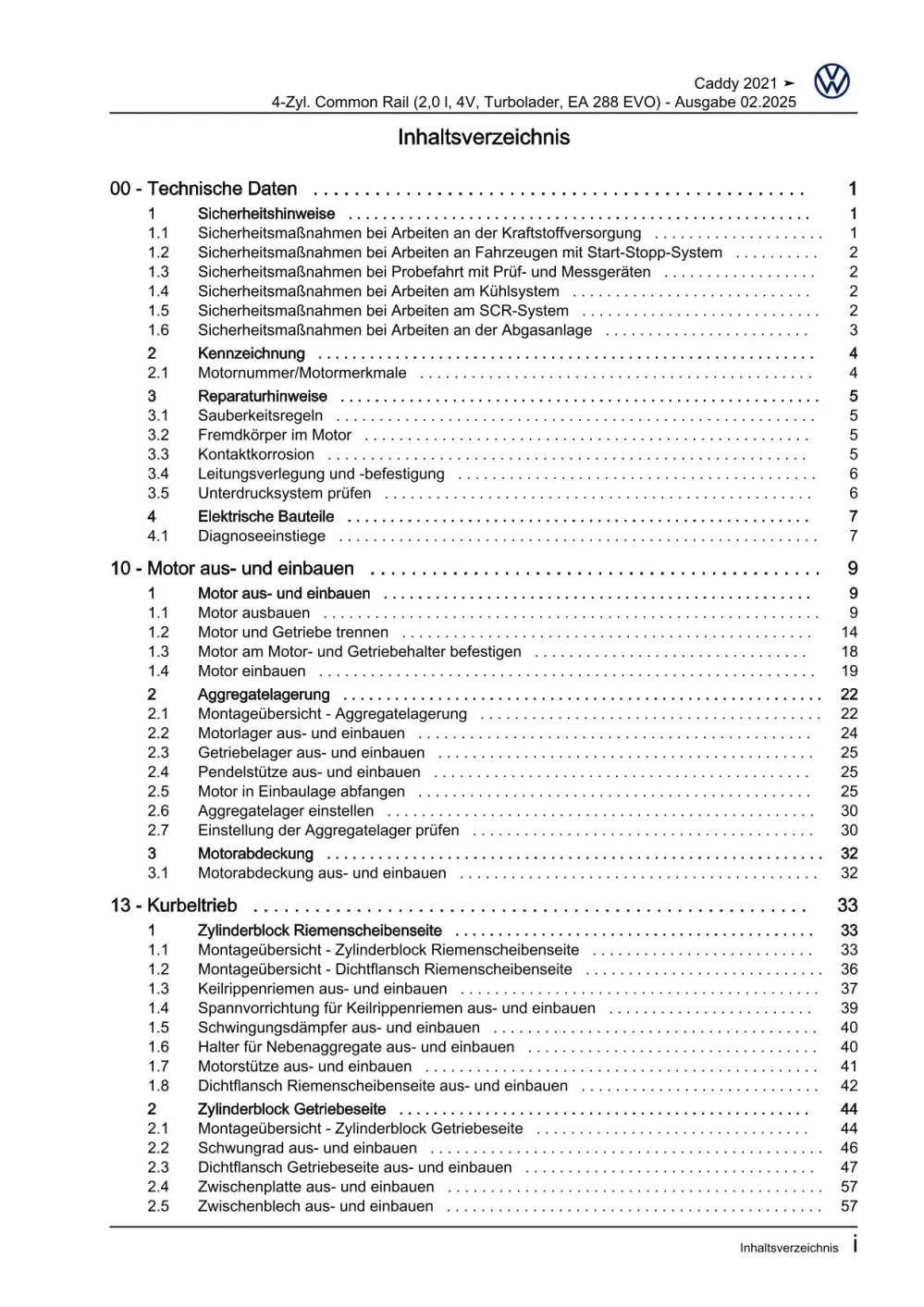 VW Caddy SB ab 2020 4-Zyl. Dieselmotor 2,0l 75-122 PS Reparaturanleitung eBook
