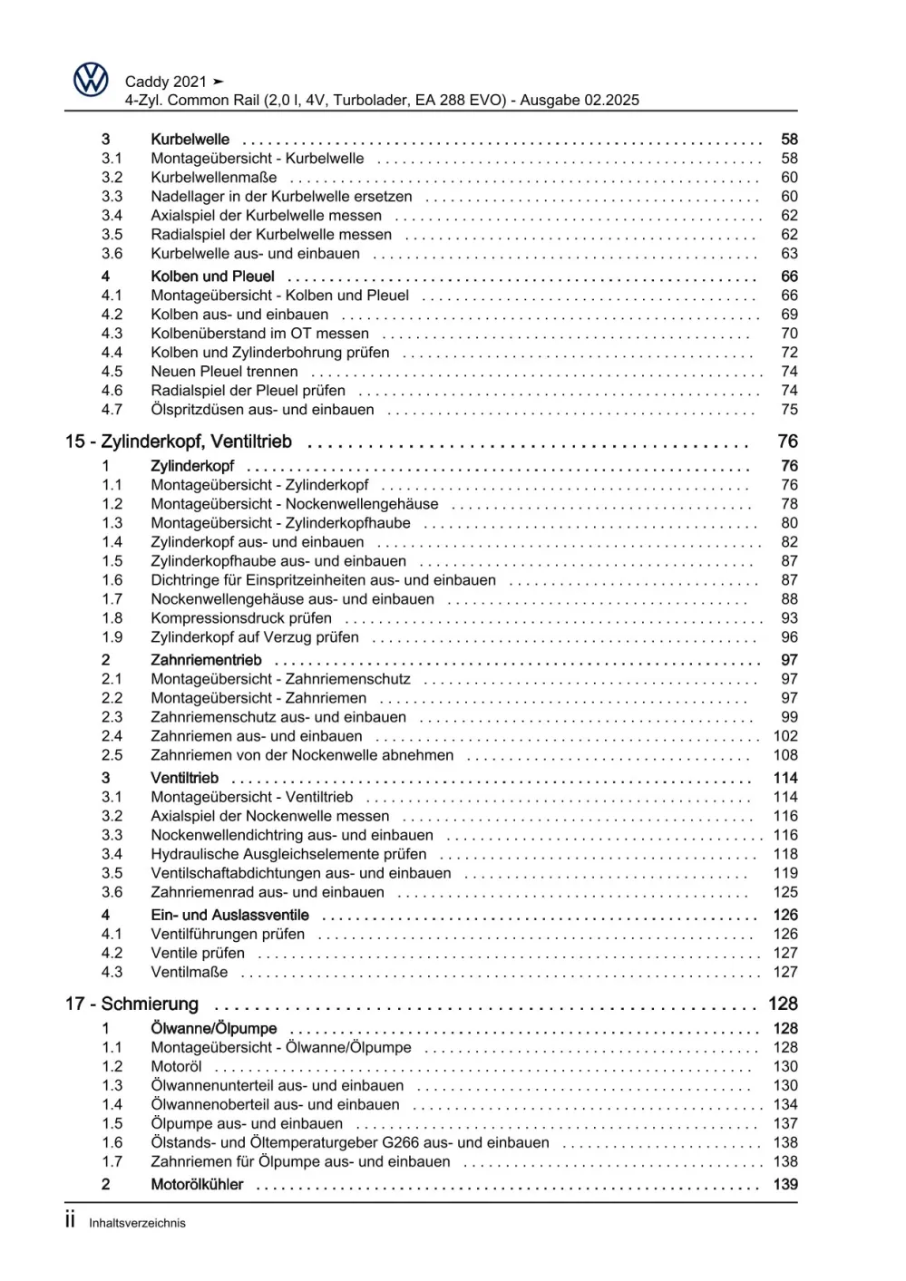 VW Caddy SB ab 2020 4-Zyl. Dieselmotor 2,0l 75-122 PS Reparaturanleitung eBook